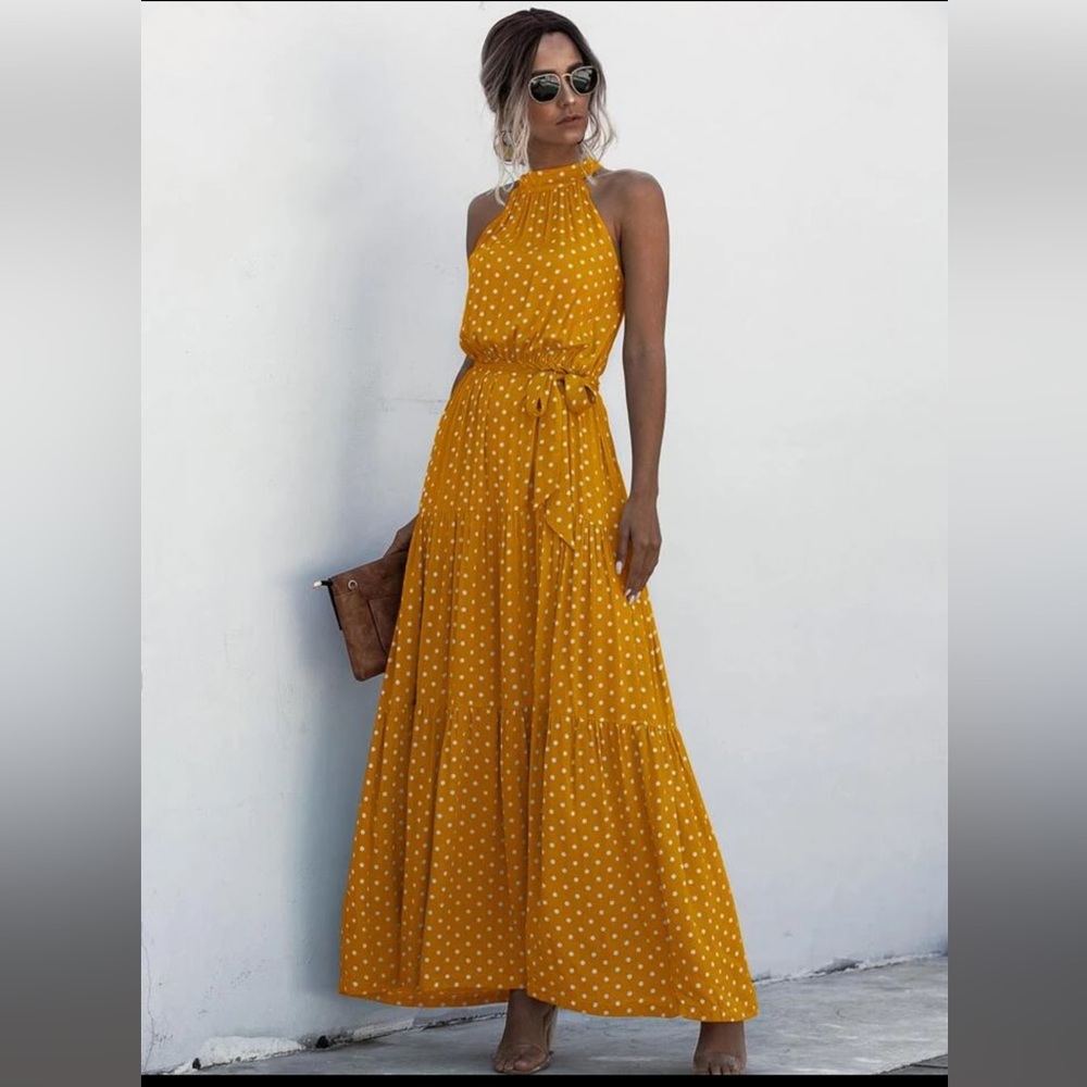 SHEIN Women’s Long Sleeveless Dress Yellow Polka Dot